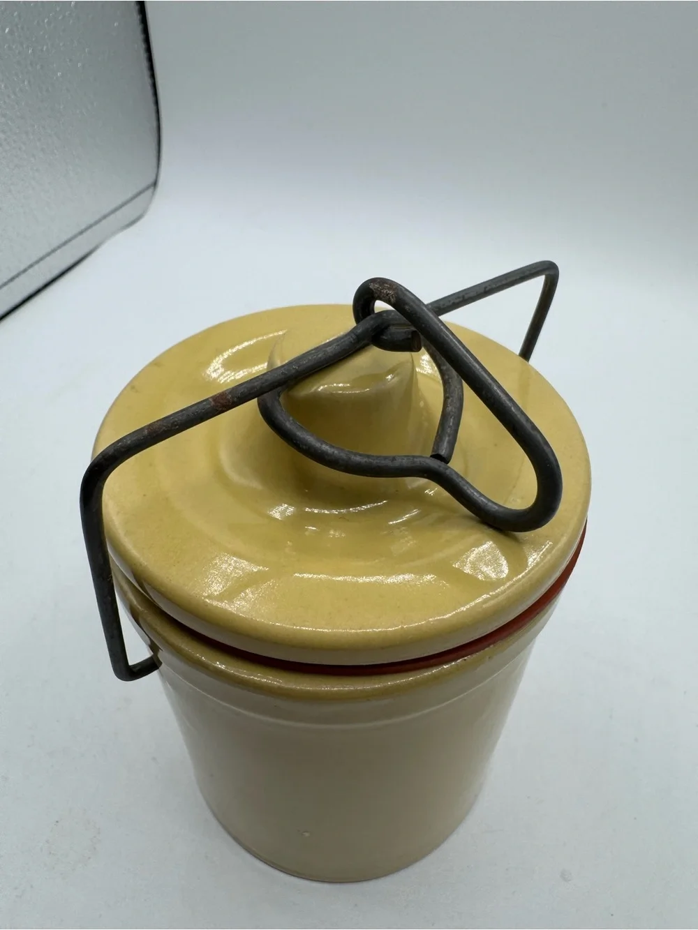 Vintage Stoneware Ceramic Crock Jar with Wire Clasp Lid 5